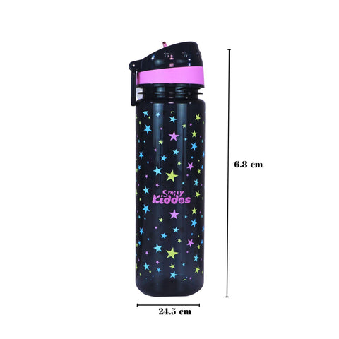 Image of Smily Kiddos Straight Water Bottle With Flip Top Nozzle Happy Star Theme - Black & Pink