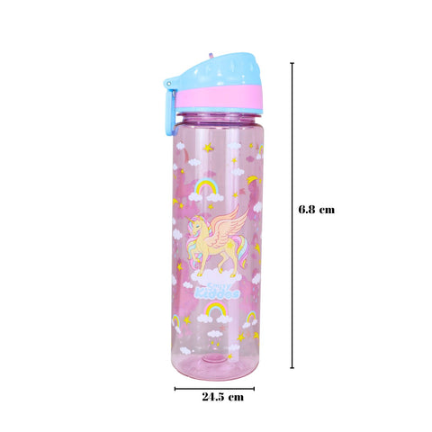 Image of Smily Kiddos Straight Water Bottle With Flip Top Nozzle Unicon Theme - Pink & Blue
