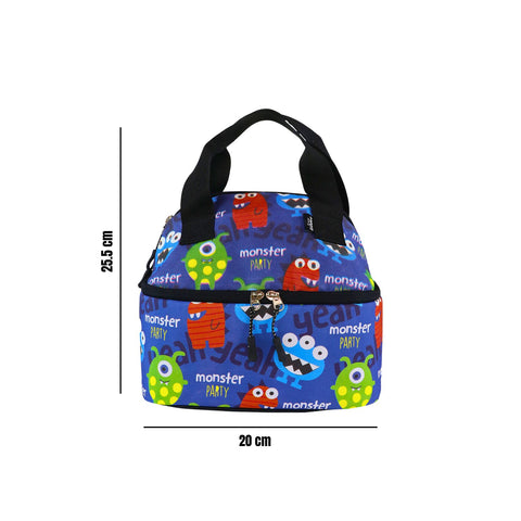 Image of Smily Kiddos Double Decker Lunch Bag  Monster Theme - Blue LxWxH :25.5 X 17 X 20 CM