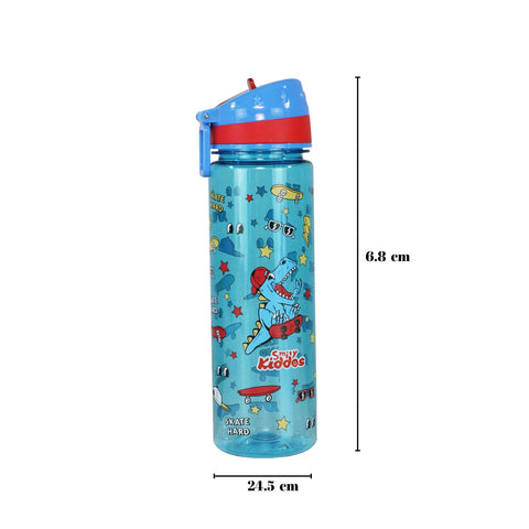 Image of Smily Kiddos Straight Water Bottle With Flip Top Nozzle Dinosaur Theme - Blue & Red