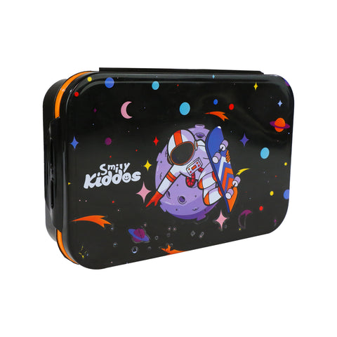 Image of Smily Kiddos Brunch Stainless Steel Lunch Box - Astronaut Theme - Black