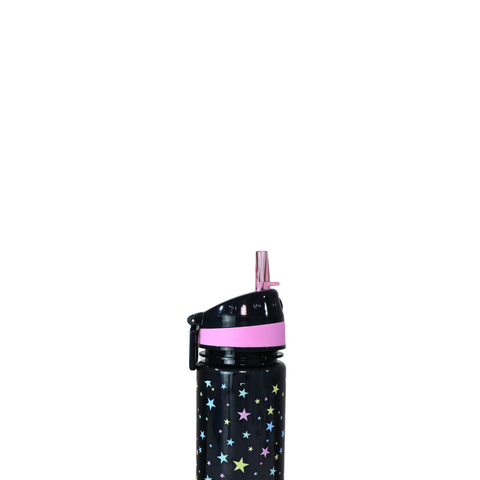 Image of Smily Kiddos Straight Water Bottle With Flip Top Nozzle Happy Star Theme - Black & Pink