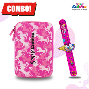 Smily Kiddos Unicorn Theme - Single Compartment EVA Pencil Case with Unicorn Slap band - Pink