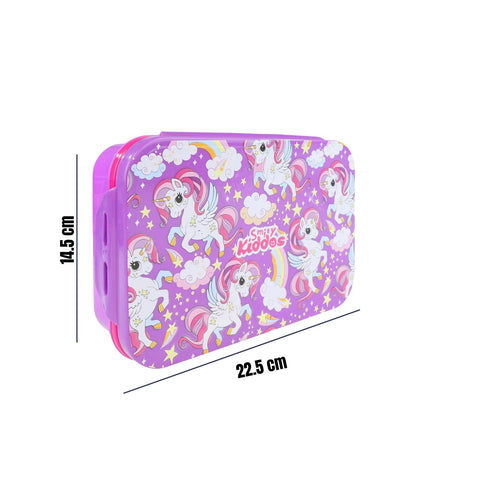 Image of Smily Kiddos Brunch Stainless Steel Lunch Box - Unicorn Theme - Purple