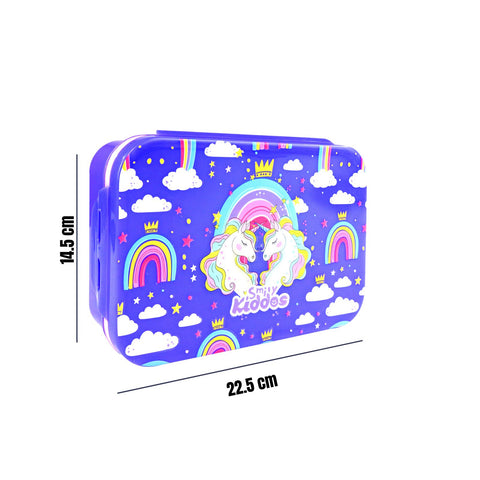 Image of Smily Kiddos Brunch Stainless Steel Lunch Box - Unicorn Theme - Blue