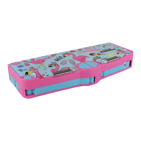Image of Smily Kiddos Multi Functional Pop Out Pencil Box for Kids Stationery for Children - Flamingo Theme - Light blue