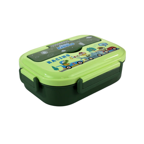 Image of Smily kiddos Stainless Steel Racing Dino Theme Lunch Box - Green 3+ years