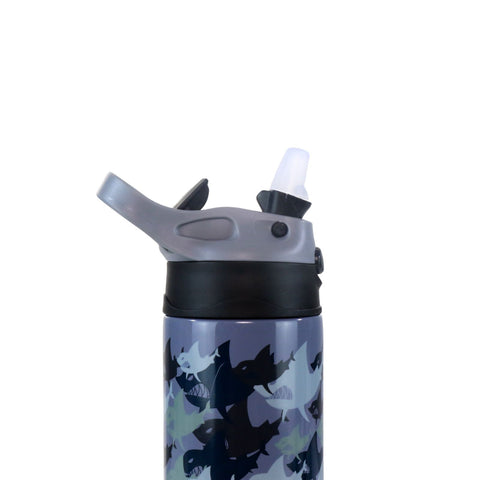 Image of Smily Kiddos Insulated Water Bottle 600ml - Shark  Theme Grey