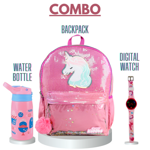 Smily pink combo: Backpack| water bottle| watch| Pink