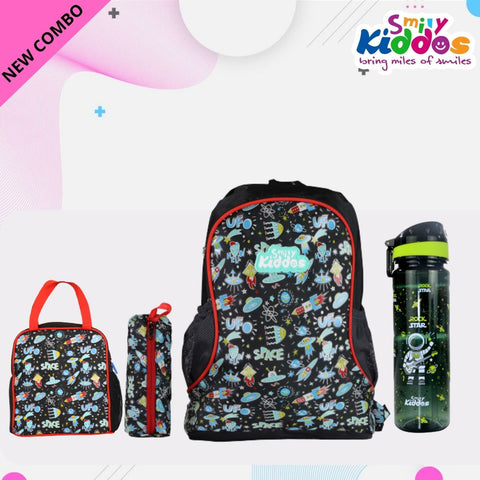 Image of Smily Kiddos Baby COMBO - Backpack with Pencil Pouch, Lunch Bag, Sipper Water Bottle Black