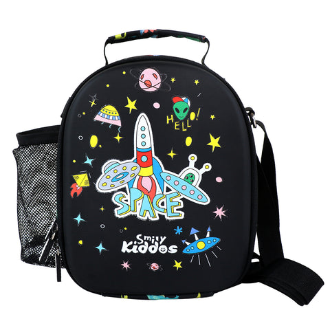 Image of Smily Kiddos Hartop Eva Lunch Bag space theme - Black