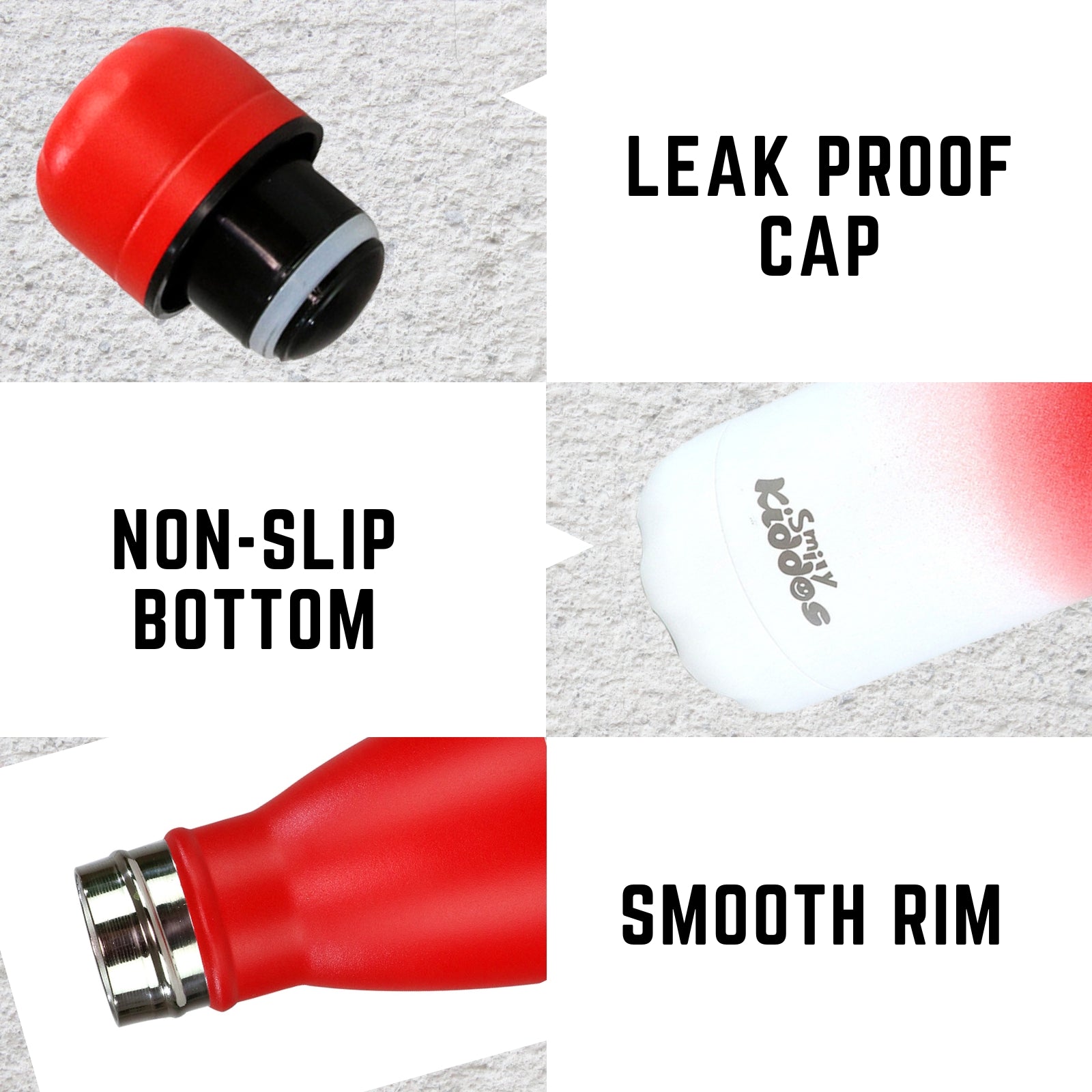 Steel Water Bottle  - Matte Red White feature 3