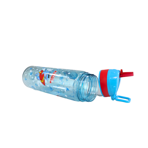 Image of Smily Kiddos Straight Water Bottle With Flip Top Nozzle Shark Theme - Blue & Red