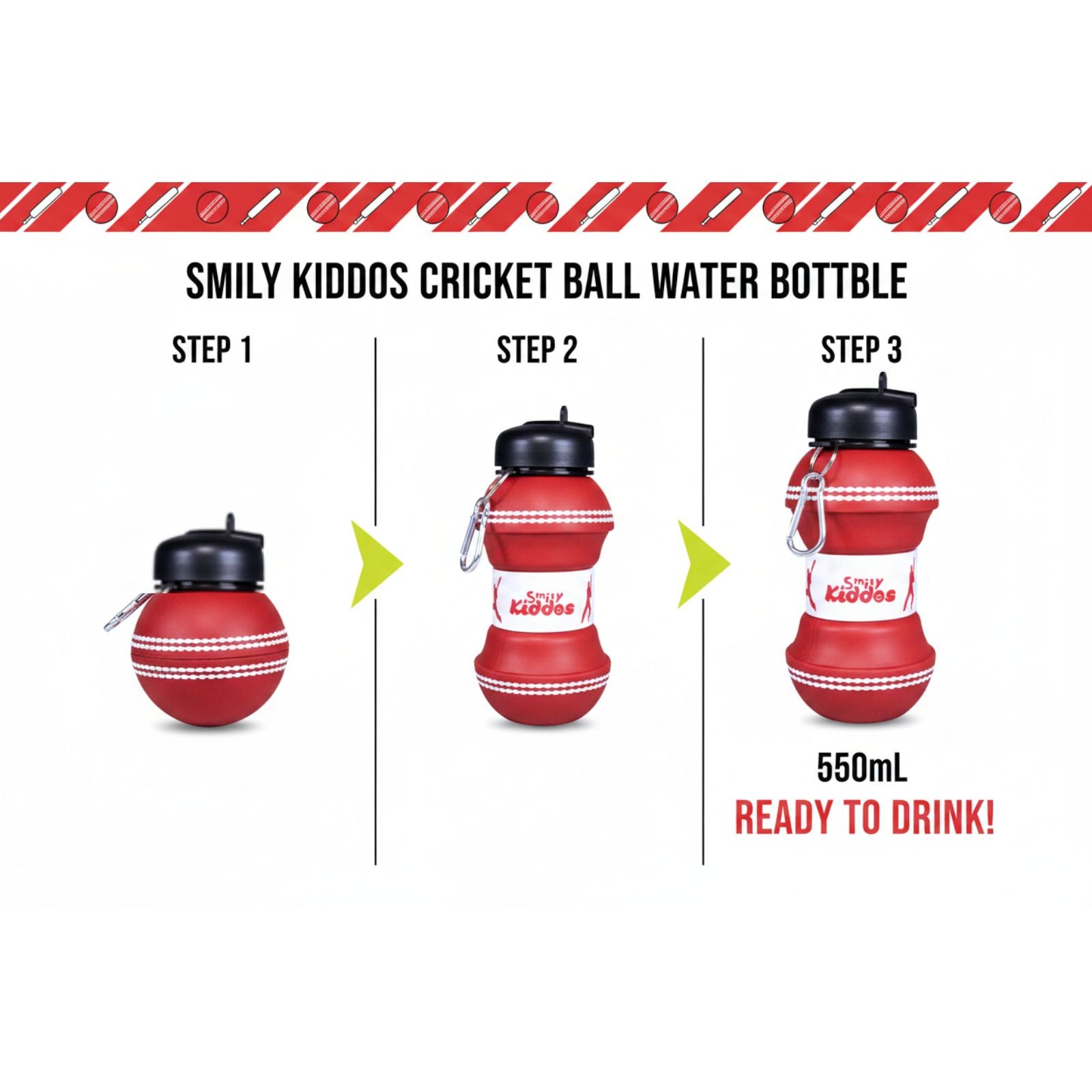 Smily Kiddos Expandable Water Bottle – Cricket Ball 550 mL