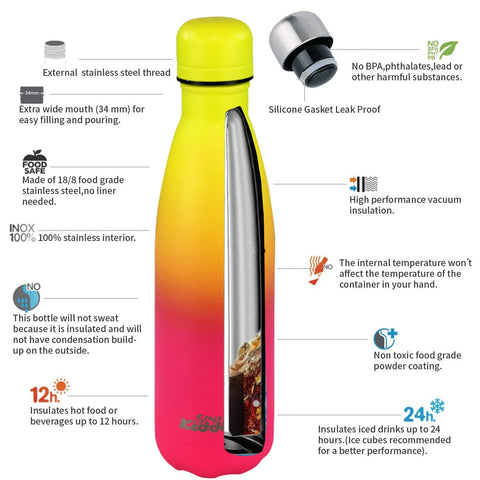 Image of Smily Kiddos 500 ML Stainless Steel Water Bottle  - Matte Yellow pink