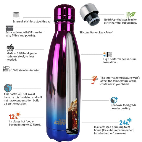 Image of Smily Kiddos 500 ML Stainless Steel Holographic Water Bottle - Glossy Purple