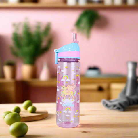 Image of Smily Kiddos Straight Water Bottle With Flip Top Nozzle Unicon Theme - Pink & Blue