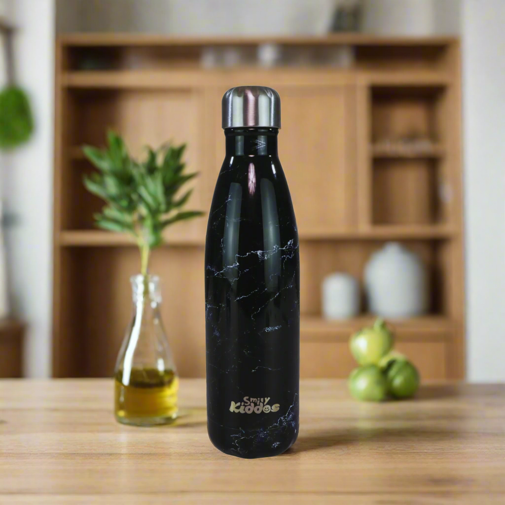 Smily Kiddos 500 ML Stainless Steel Water Bottle -  Marble Print Black