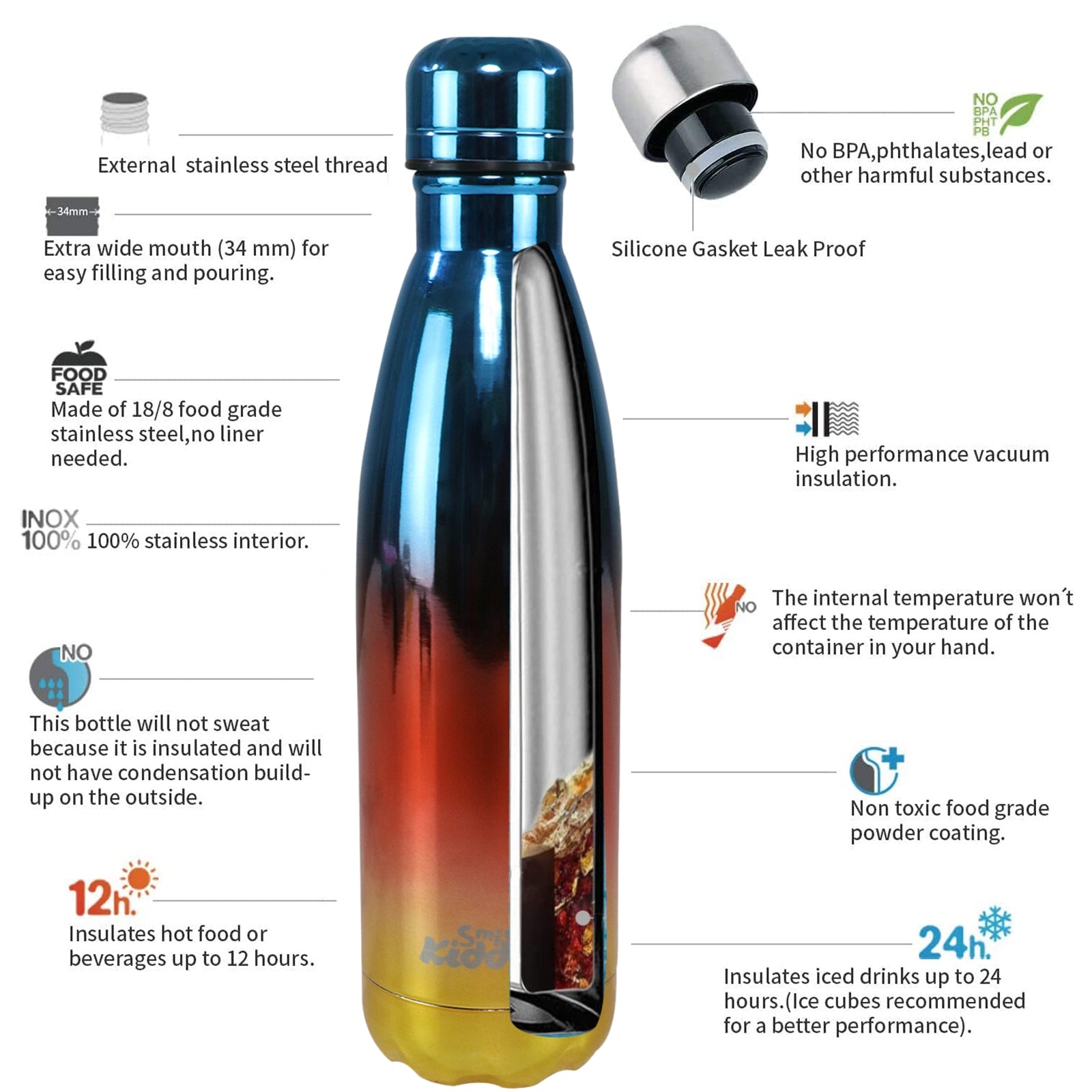  Stainless Steel Holographic Water Bottle - Glossy Red feature 2