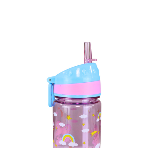 Image of Smily Kiddos Straight Water Bottle With Flip Top Nozzle Unicon Theme - Pink & Blue