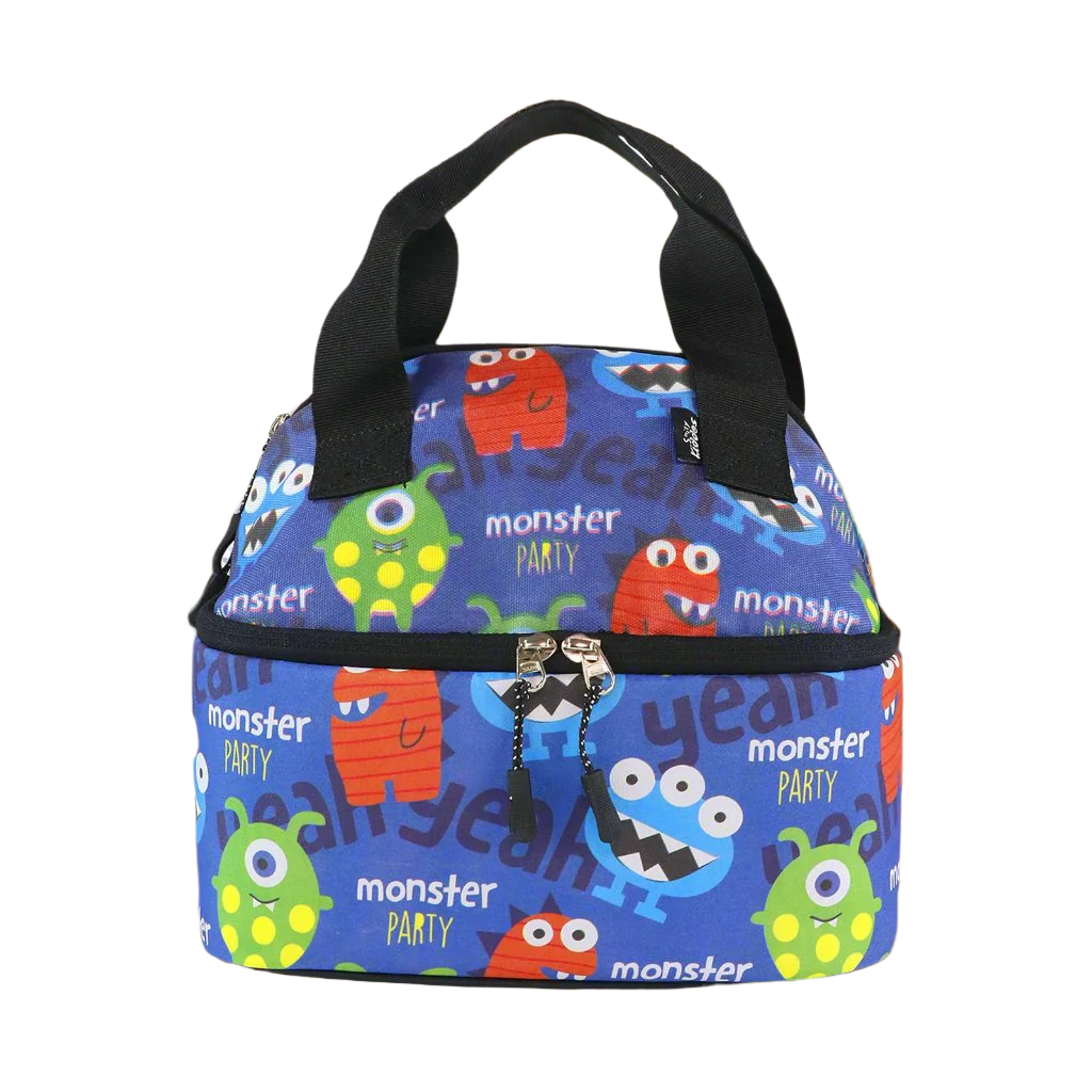 Smily Kiddos Double Decker Lunch Bag  Monster Theme - Blue LxWxH :25.5 X 17 X 20 CM