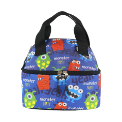 Smily Kiddos Double Decker Lunch Bag  Monster Theme - Blue LxWxH :25.5 X 17 X 20 CM