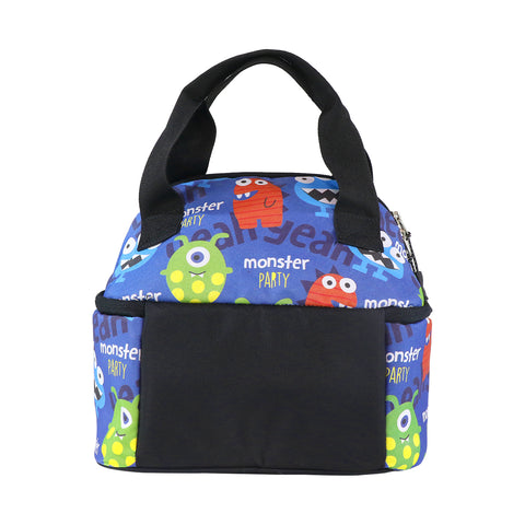 Image of Smily Kiddos Double Decker Lunch Bag  Monster Theme - Blue LxWxH :25.5 X 17 X 20 CM