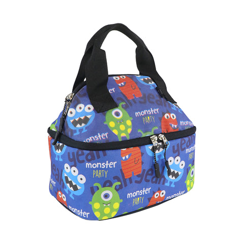 Image of Smily Kiddos Double Decker Lunch Bag  Monster Theme - Blue LxWxH :25.5 X 17 X 20 CM