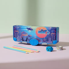 Smily Kiddos Pop-Out Pencil Box for Kids | Robot City Theme Blue