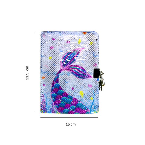 Image of Smily Kiddos Sequin Mermaid Notebook - Light Blue Lockable Diary with Lock Key
