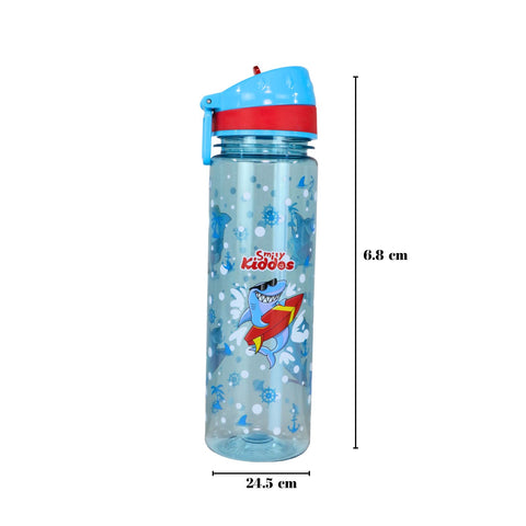 Image of Smily Kiddos Straight Water Bottle With Flip Top Nozzle Shark Theme - Blue & Red