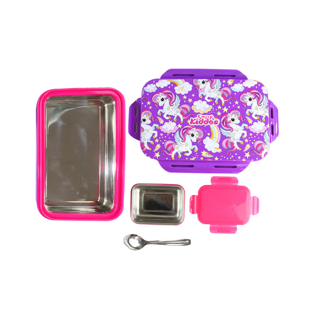 Smily Kiddos Brunch Stainless Steel Lunch Box - Unicorn Theme - Purple