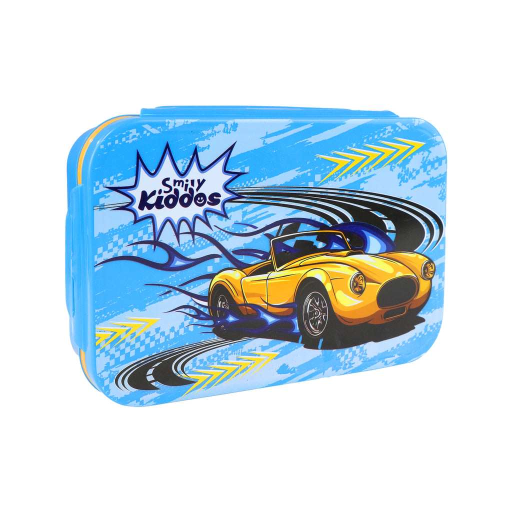 Smily Kiddos Brunch Stainless Steel Lunch Box - Race Car Theme - Blue