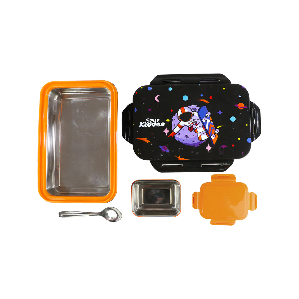 Smily Kiddos Brunch Stainless Steel Lunch Box - Astronaut Theme - Black