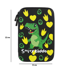 Smily Kiddos Dino Theme - Single Compartment EVA Pencil Case with Dino Slap band - Black