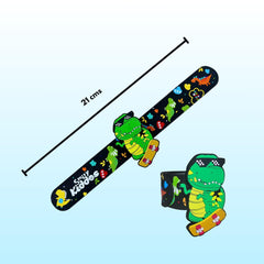 Smily Kiddos Dino Theme - Single Compartment EVA Pencil Case with Dino Slap band - Black