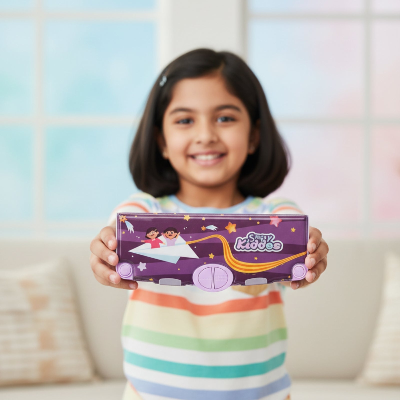 Smily Kiddos Pop-Out Pencil Box for Kids | Space Adventure Theme (Violet)