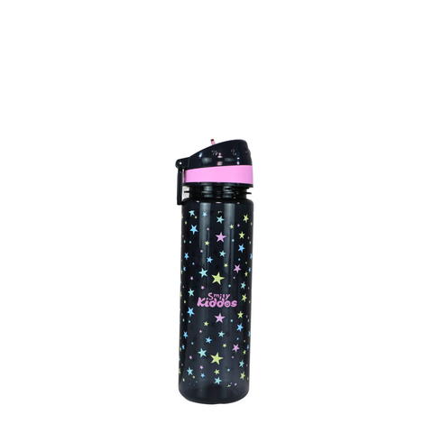 Image of Smily Kiddos Straight Water Bottle With Flip Top Nozzle Happy Star Theme - Black & Pink