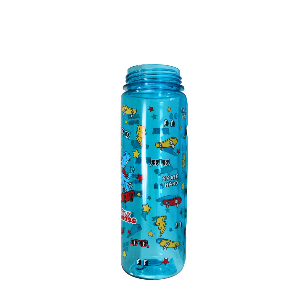 Smily Kiddos Straight Water Bottle With Flip Top Nozzle Dinosaur Theme - Blue & Red