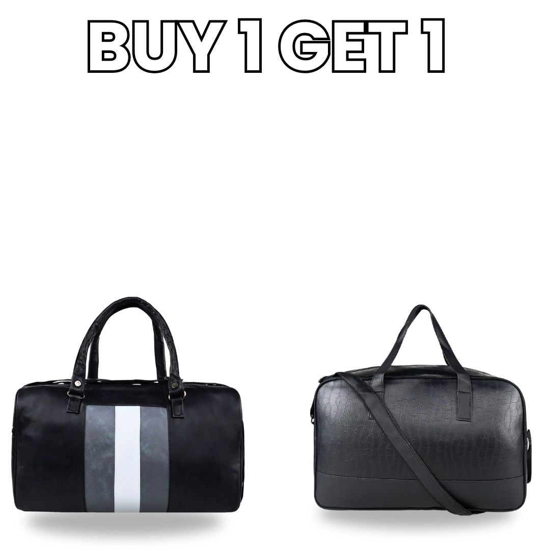 Mike Bags Premium Black Duffle Combo – PU Leather | Buy 1 Get 1