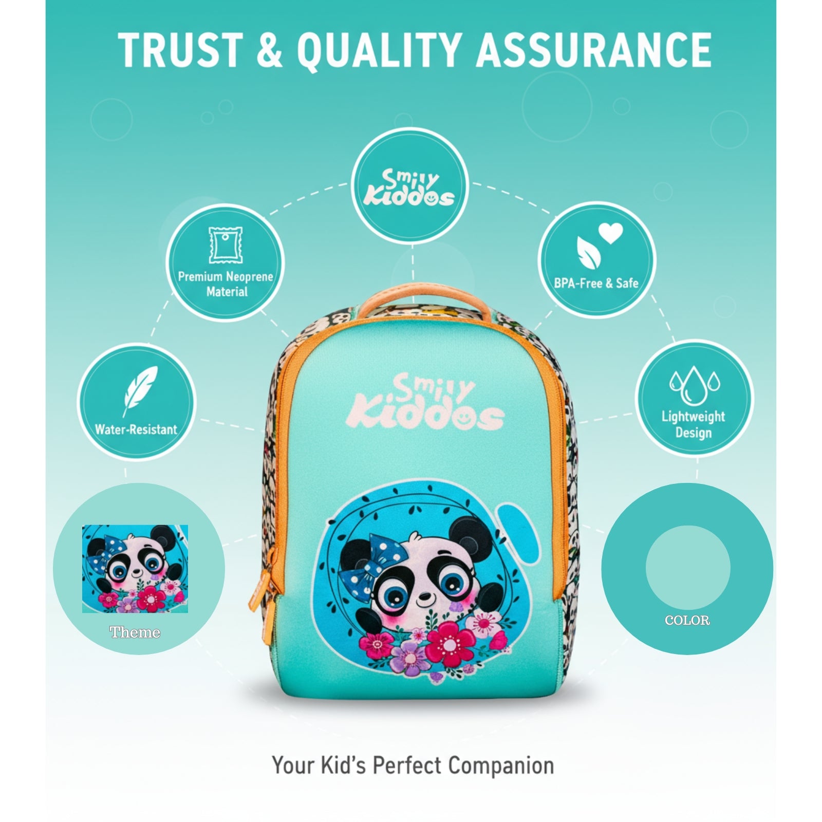 Charming Panda Preschool Backpack 6L - Light Blue Kids School Bag