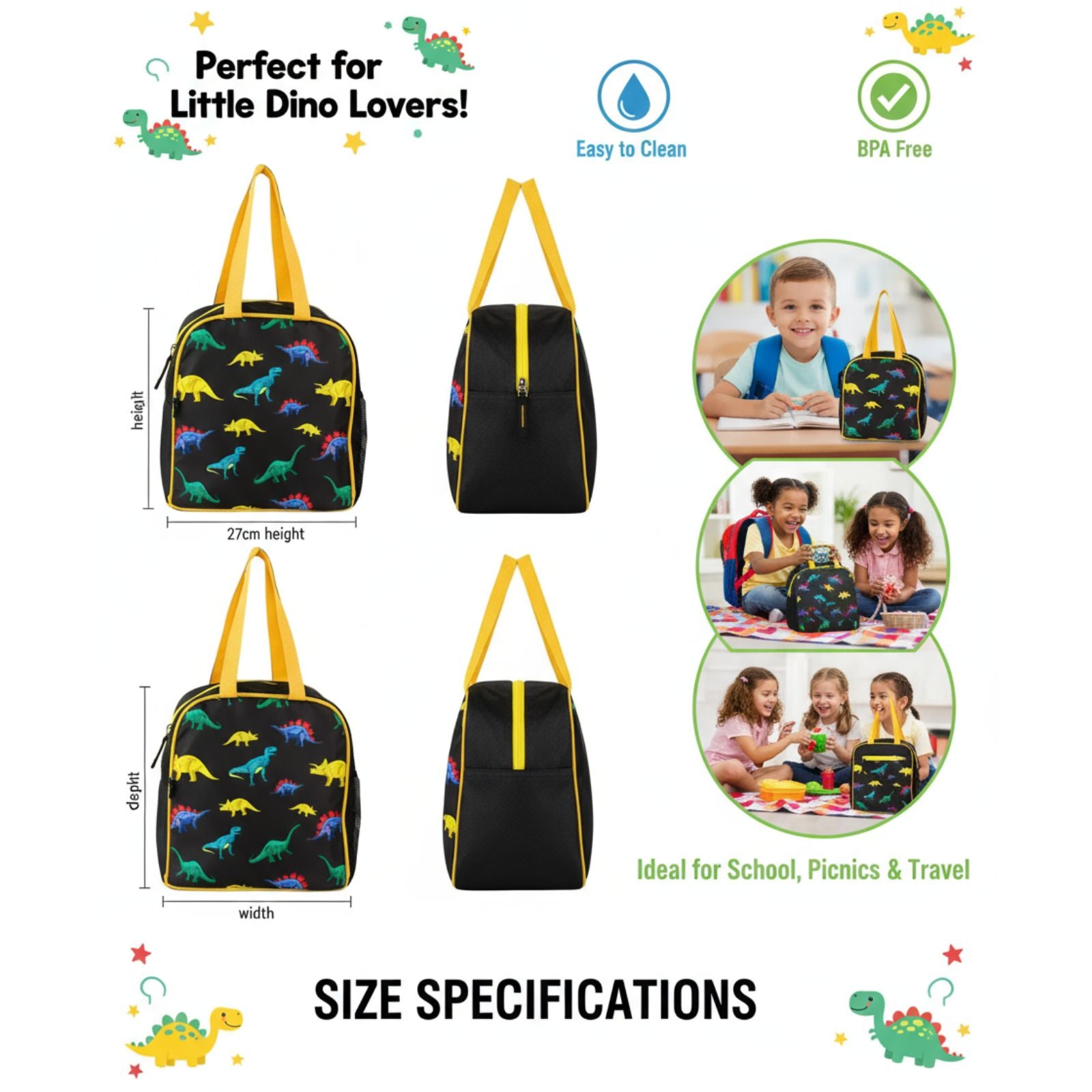 Joy Lunch Bag – Rage Dino Theme - Black