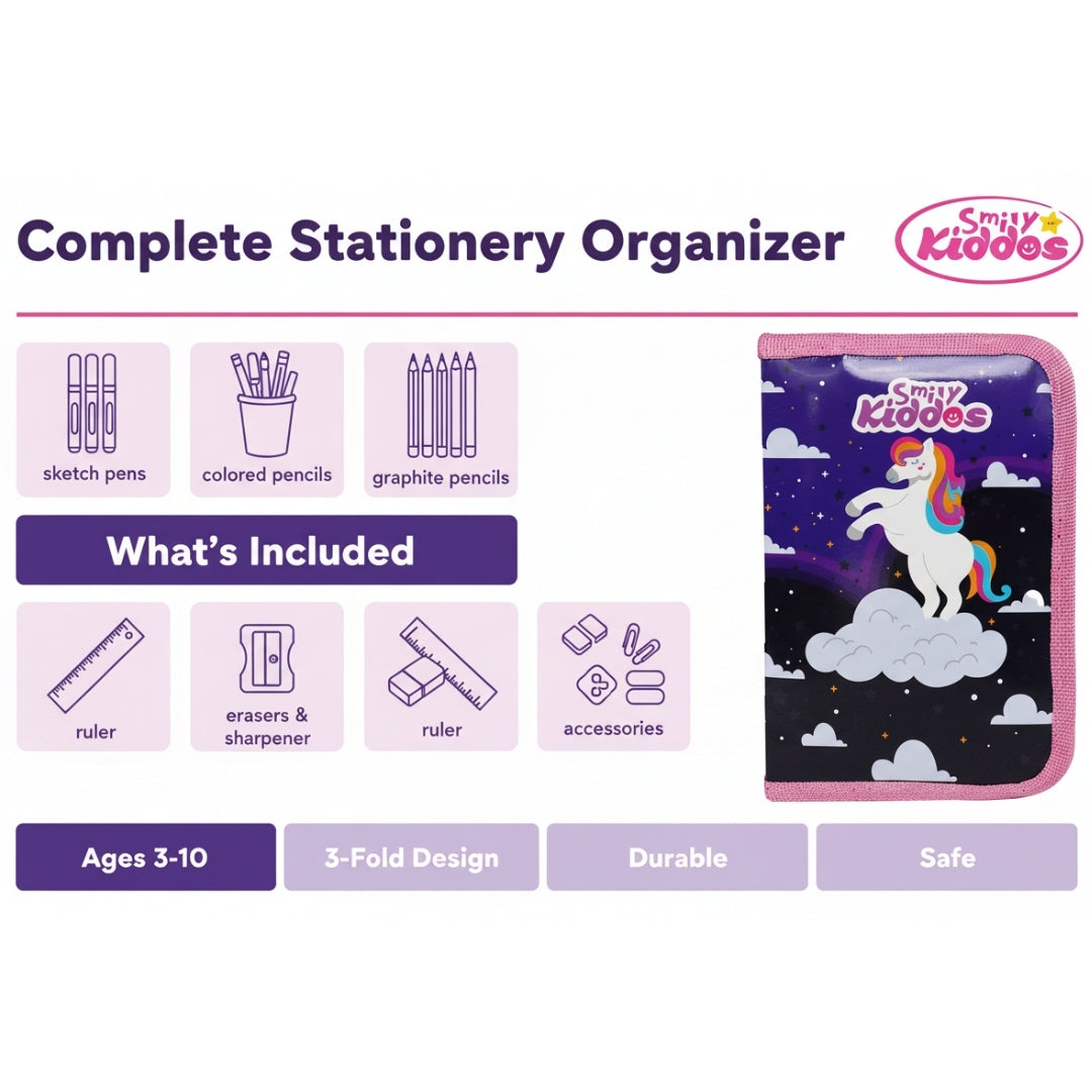 Smily Kiddos Stationery Case – Unicorn Fantasy Theme (Includes Stationery)