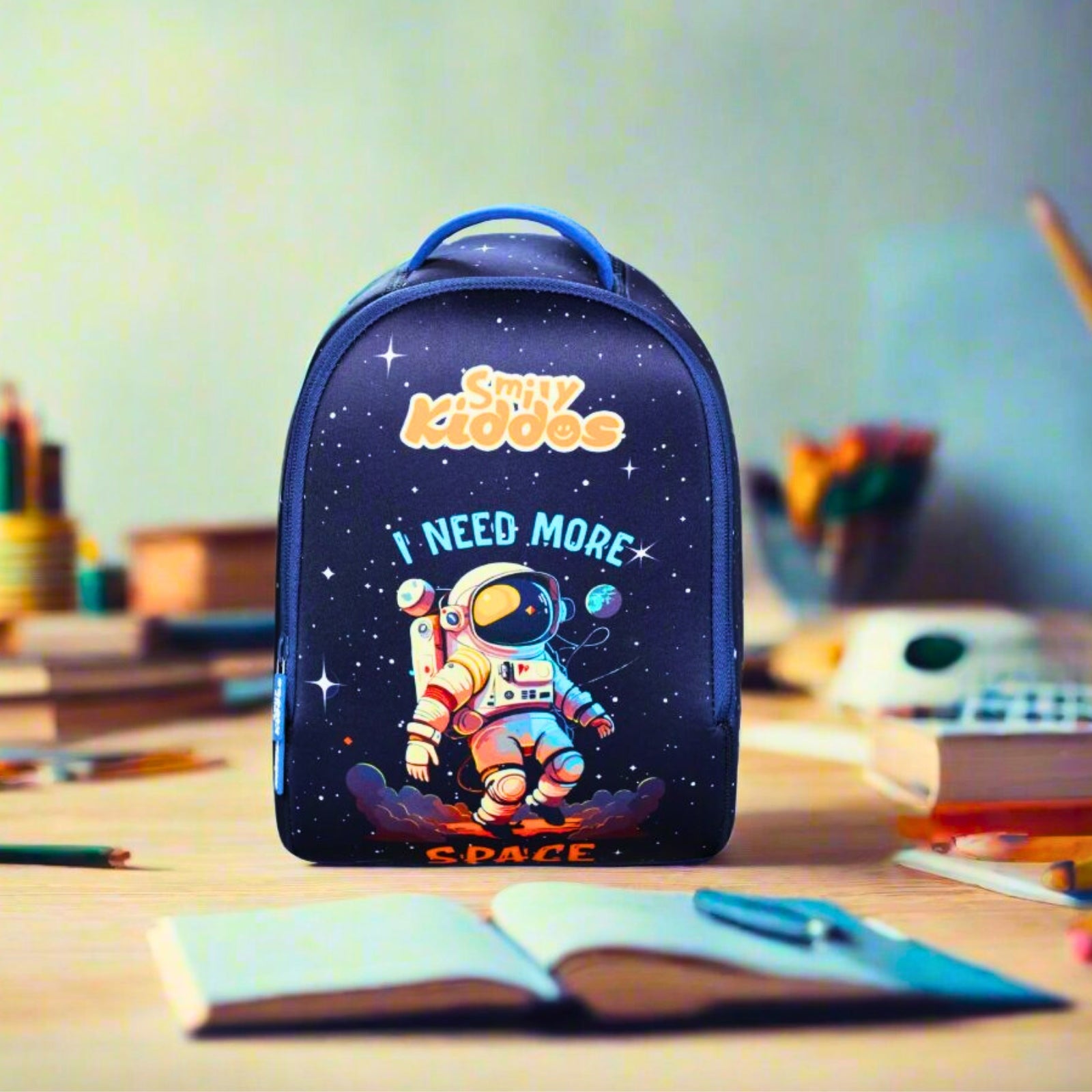 Smily Kiddos Combo Pack(Backpack,Pencil case,Lunch Bag,Lunch Box, Sipper Water Bottle (Space theme) Black