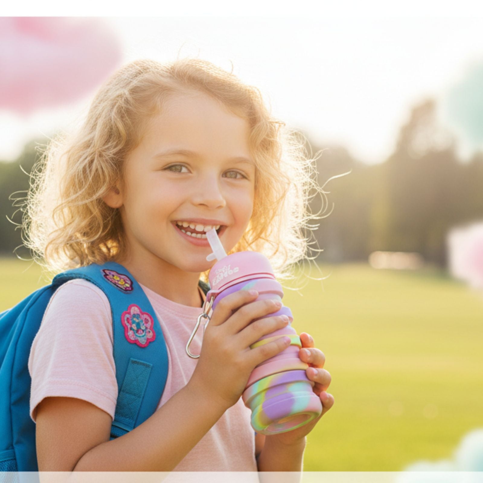 Smily Kiddos Collapsible Silicone Water Bottle – Camouflage Pink 550 mL