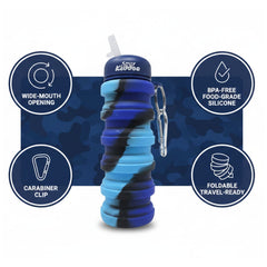 Smily Kiddos Collapsible Silicone Water Bottle – Camouflage Blue 550 mL