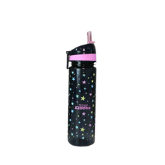 Smily Kiddos water bottle 500 ml with Flip Top Nozzle - Happy Star Theme in Black & Pink