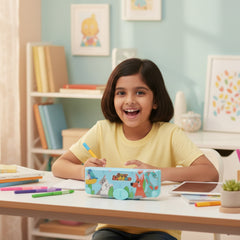 Smily Kiddos Pop-Out Pencil Box for Kids | Animal Friends Theme (Teal)