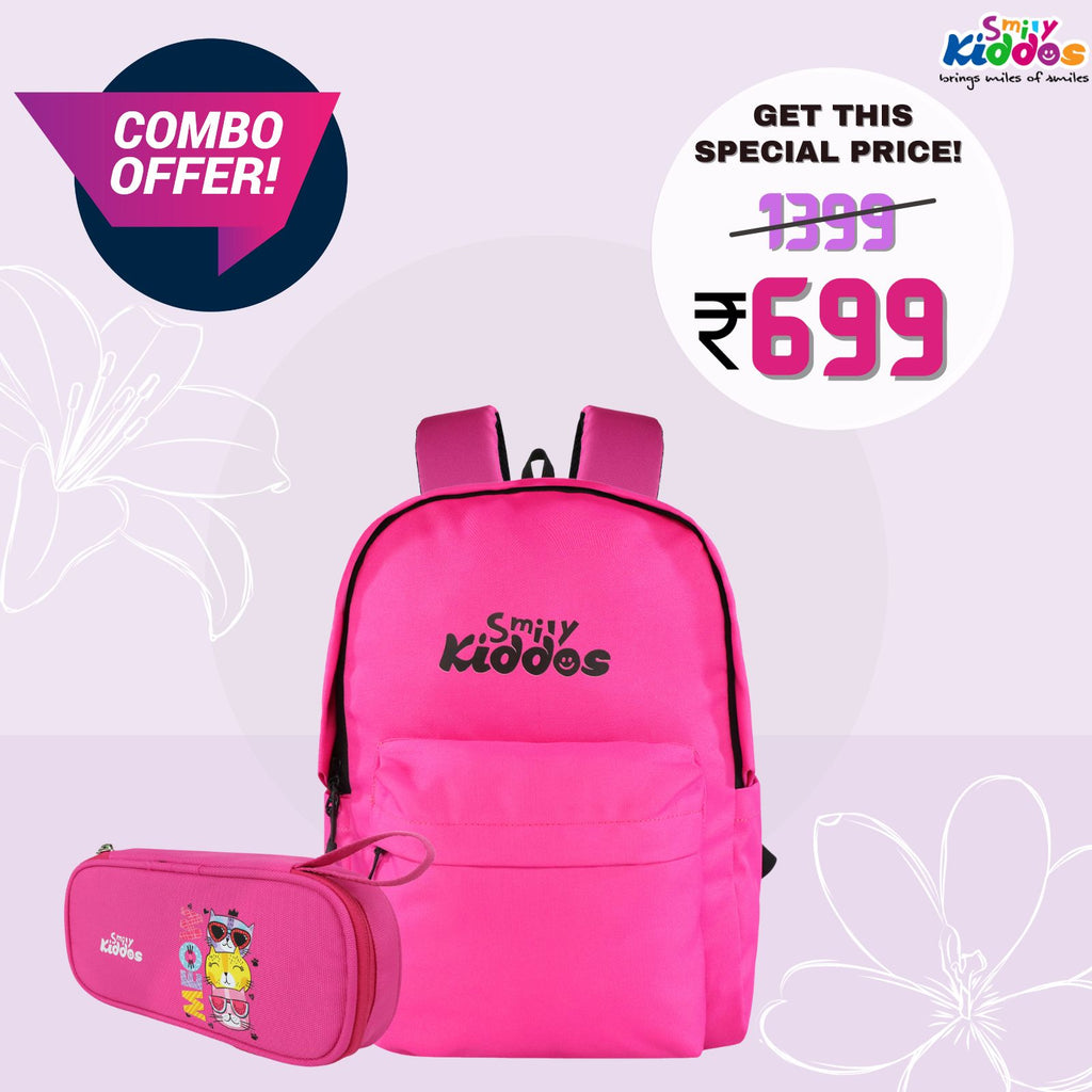 Smily Kiddos Day Backpack with Pouch Dark Pink