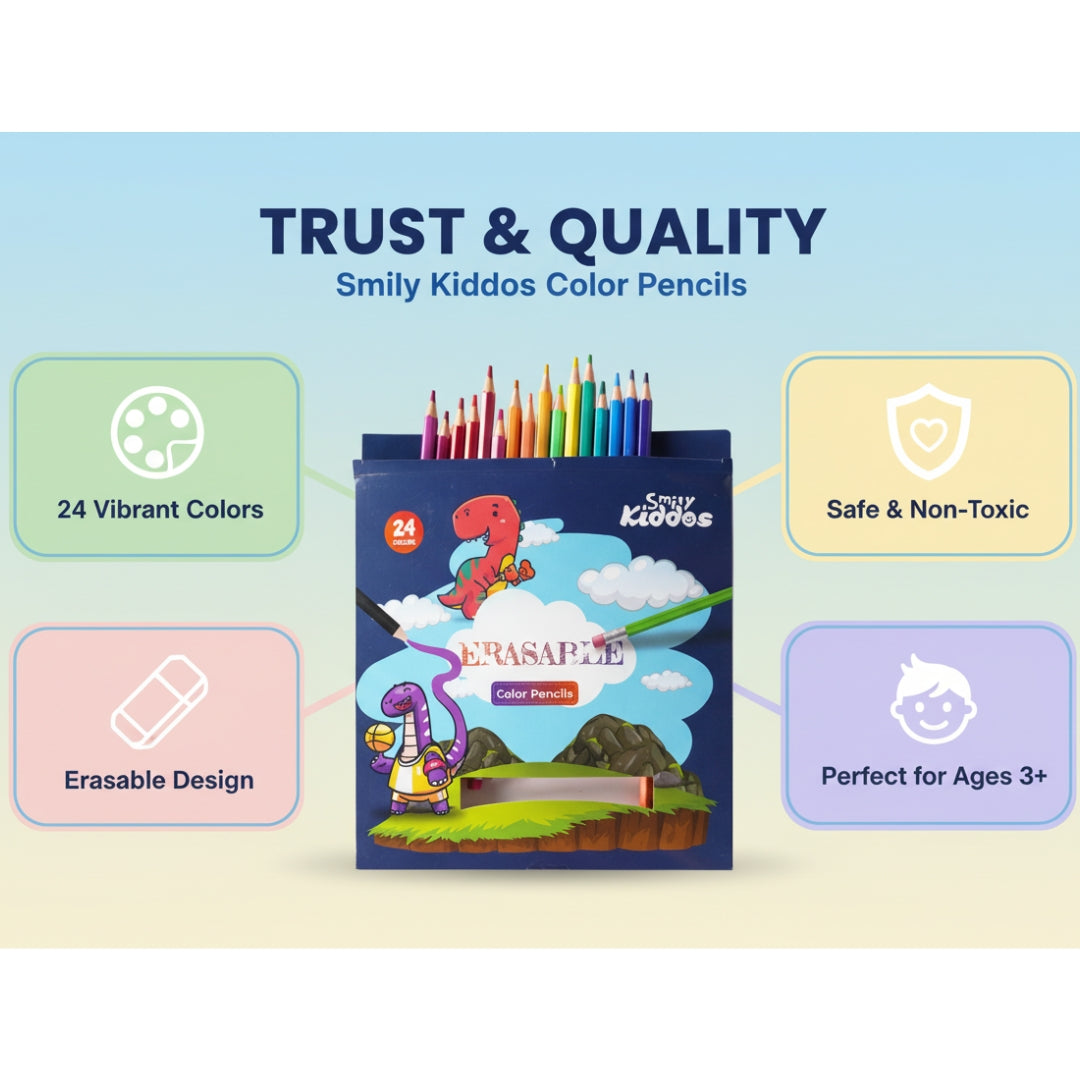 Smily Kiddos Erasable Plastic Color Pencils – Pack of 24